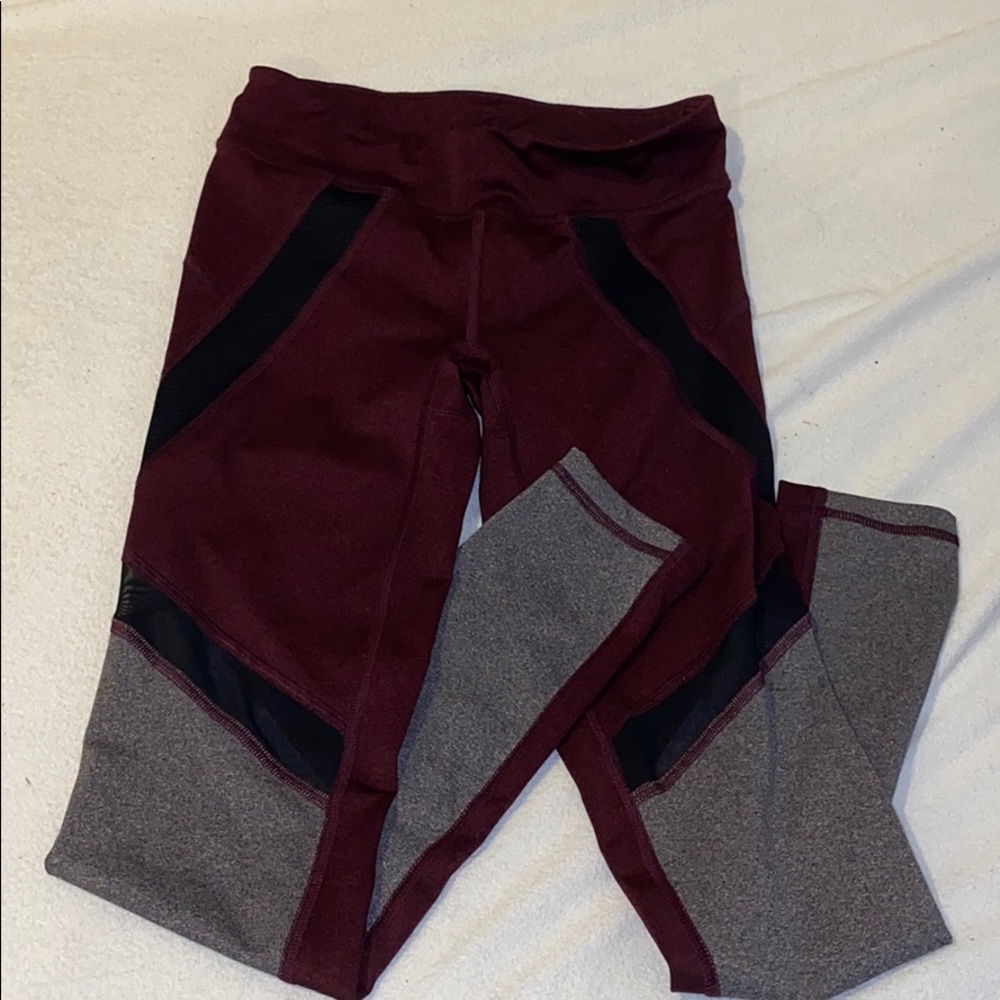 Maroon and grey mesh leggings